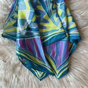 Vintage 1970s Japanese Kaleidoscope Bandana Scarf – Abstract‎ Neon Print 🩵☮️💛